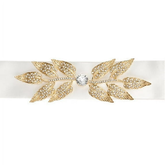 Dt Satin Belt Gold Metal Leaf Glass Rhinestones 1Pc