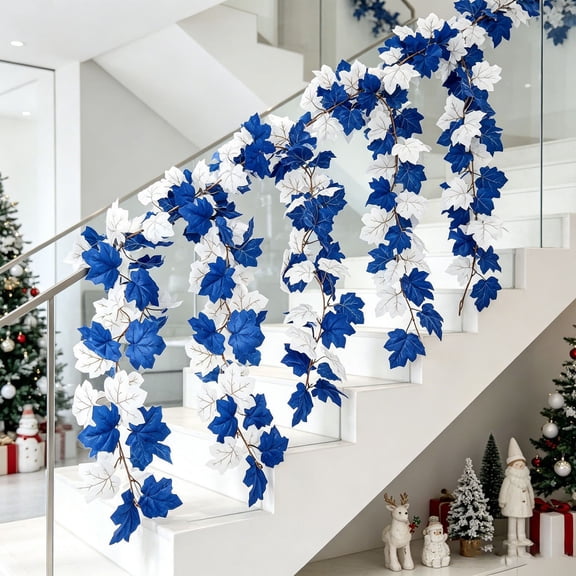 Dtchengua 2 Strands Artificial Vines Blue Ivy Garland 69" Fake Vine with Silk Leaves Faux Hanging Plants Greenery Decoration for Outdoors Wedding Party Indoor Bedroom Home Wall Room Decor (Blue)