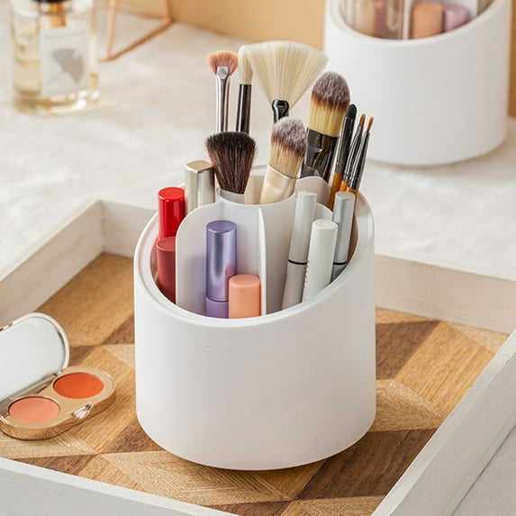 Dtchengua 360 Rotating Makeup Organizer Clear Cosmetic Storage Holder Tray with7 Compartment Makeup Brush Lip Gloss Organizer Case Swivel Makeup Storage Bucket Office Storage Cabinet