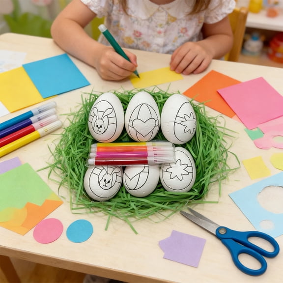 Dtchengua 6-Pack Hand-painted Easter Egg Set - Paint Your Own Egg Craft Kit for Kids Easter Activities, Party Favors & Home Decor