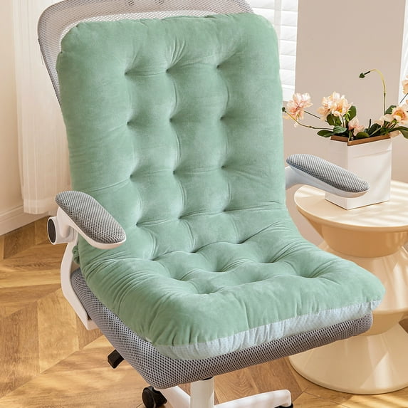 Dtchengua All-in-One Winter Chair Cushion Set, 32x18 Inch Plush Seat & Back Pad with Non-Slip Bottom, Warm Fleece Cover for Office Chair, Car, Home - Machine Washable(Green)