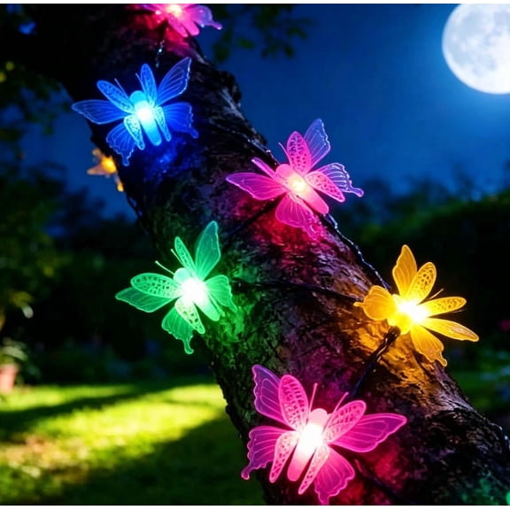 Dtchengua Butterfly String Lights, Waterproof Solar String Lights 21ft 30LED Butterfly Solar Fairy Lights Decorative Lighting for Wedding,Garden,Home,Porch,Lawn,Holiday Decorations