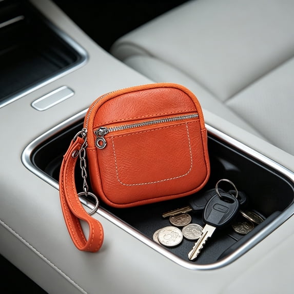 Dtchengua Coin Purse for Men,Coin Pouch with Zipper for Men Women,Genuine Leather Mini Coin Pocket Pouch Change Holder Mens Tray Purses Coin Purse Cash Change Wallet Key Holder Money Pouch