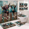 thumbnail image 1 of Dtchengua Complete Farmhouse Bathroom Set - Highland Cow Print 4-Piece Kit (Shower Curtain, Toilet Lid Cover, Contour & Bath Mat), Waterproof Decor, 1 of 5