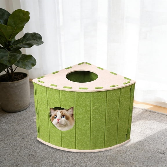 Dtchengua Cozy Cave Cat Bed - Enclosed & Warm, Fan-Shaped Villa Design, Scratch-Resistant for Deep Sleep(Green)