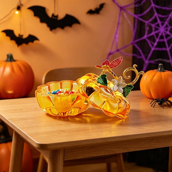 Dtchengua Crystal Pumpkin Collectible Figurines Glass Paperweight Tabletop Decorative Ornaments for Fall Harvest Thanksgiving Halloween Home Decor Gold