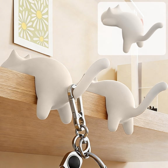 Dtchengua Cute Cat Backpack Hook Shaped Desktop Hooks- Edge no Marking no Punching Desk Specific Multi-Functional Bag Hanger, Space Saver for Elementary Classroom & Home Study(White)