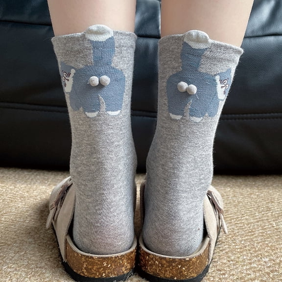 Dtchengua Cute Cat Winter Slipper Socks, Ultra Soft & Warm Knit Booties with Non-Skid Soles - Cozy Cabin Socks for Indoor Comfort(Gray)