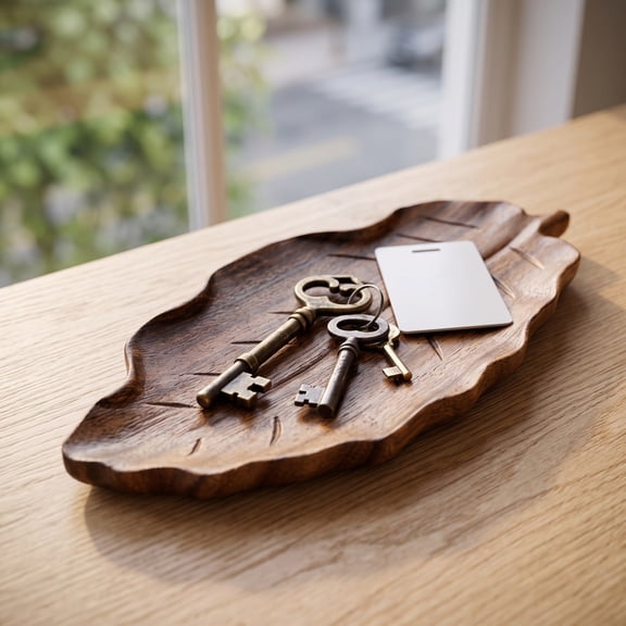 Dtchengua Decorative Tray Wooden Leaf Design Serving Tray Platter Breakfast Table Natural Finish Tray Kitchen Decor 9.25 X 4.3 Inch