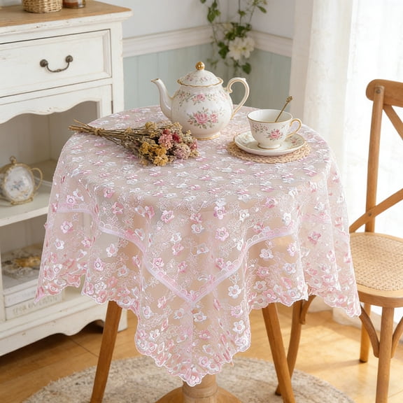 Dtchengua Dining Table & TV Cover - Small Round Lace Tablecloth, European Style Modern Lace Yarn Embroidered for Tea Table & Bedside