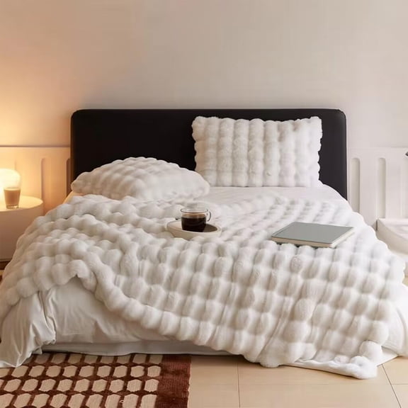 Dtchengua Double-Sided Fleece Blanket - 55“×79” Ultra Soft & Plush for All Season Comfort, Lightweight Yet Warm, Solid Color Bedroom Throw(White)