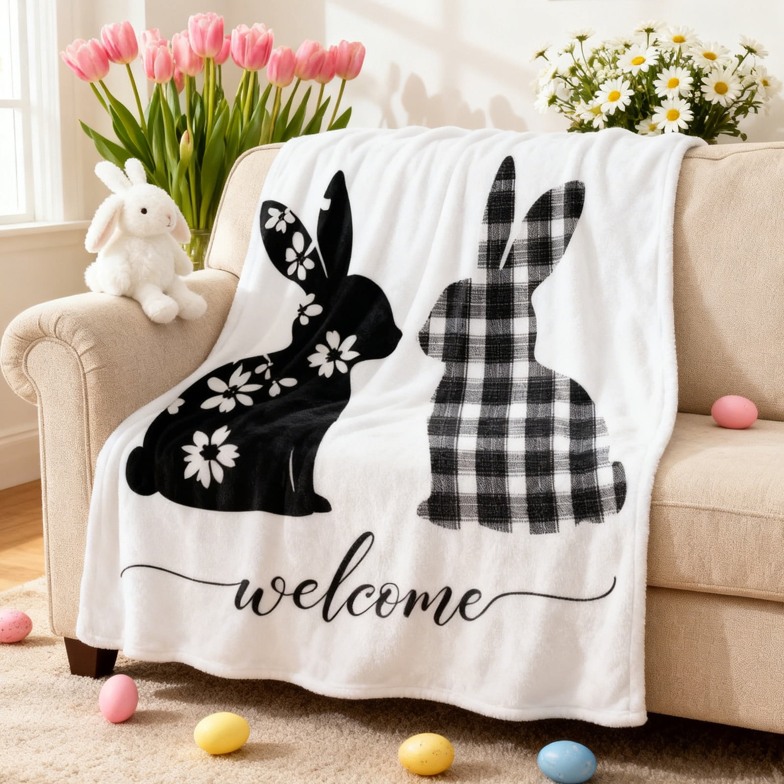 Dtchengua Easter Bunny Print Throw Blanket - Plush & Soft for Couch ...