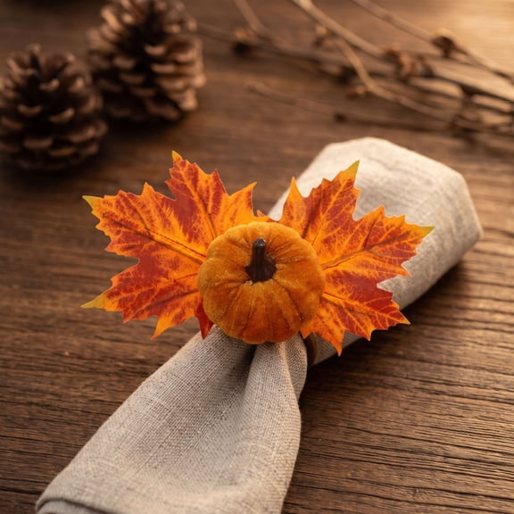 Dtchengua Fall Napkin Rings 12 Pcs Thanksgiving Napkin Rings Farmhouse Fall Pumpkin Napkin Holder for Thanksgiving Table Decorations, Fall Banquet, Holiday Dinner Party