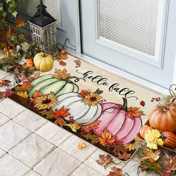 Dtchengua Fall Pumpkin Floor Mats, 16x24 Inch Non-Slip Entrance Door Mat, Waterproof Indoor Outdoor Rug, Skid-Resistant Bathroom Mat for Front Door Porch