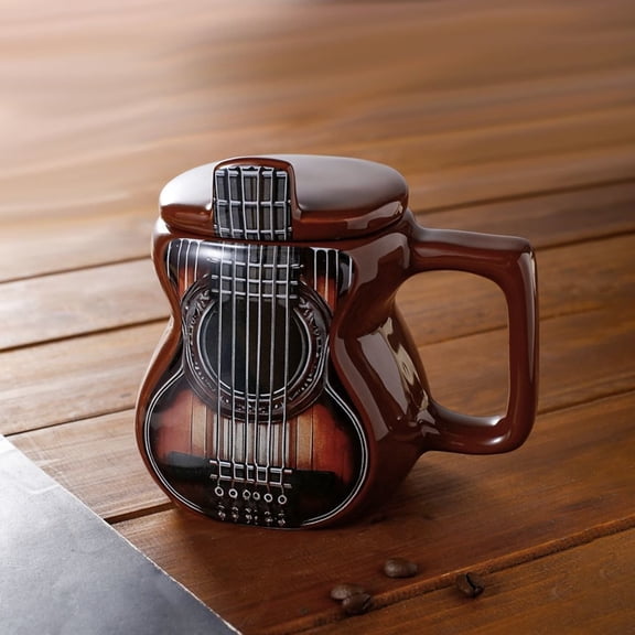 Dtchengua Guitar Shaped Coffee Mug for Music Lovers - Unique Ceramic Cup, Perfect Gift for Guitarist, Band Members & Rock Fans, Large Handle, (Dishwasher Safe)