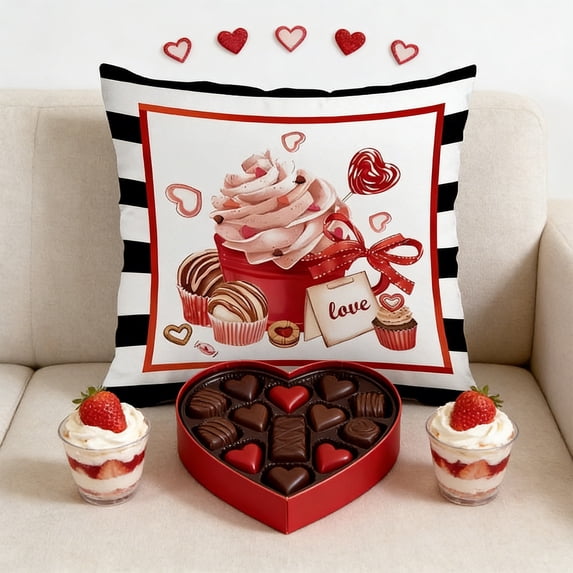 Dtchengua Heart Print Decorative Pillow - Red Valentine‘s Throw for Living Room, Bedroom & Festive Ambiance