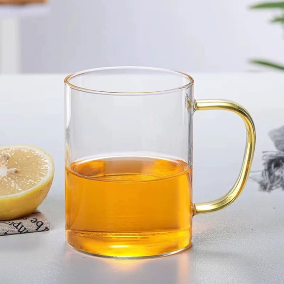 Dtchengua High-Borosilicate Glass Cup with Handle, Heatproof Beverage Coffee Mug for Milk Tea - 14oz,Yellow