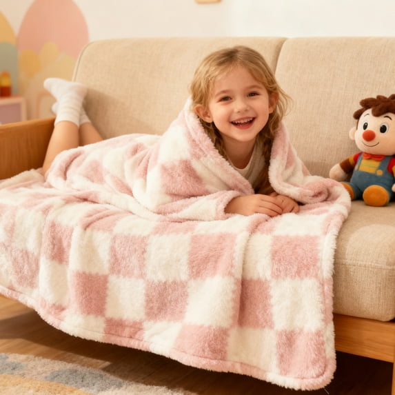 Dtchengua Luxuriously Soft Sherpa Fleece Blanket, Plush Throw for Sofa, Movie Nights, or Extra Bed Warmth, 28 by 39 Inches,Pink