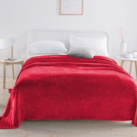 Dtchengua Luxury Flannel Throw Blanket - Ultra Plush, Solid Color Design for Bedroom, Living Room and Cozy Gift(King Size，Red)