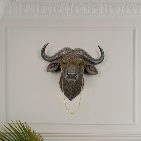 Dtchengua Mini Gold Faux Buffalo and Eagle Head Wall Hanging | Handmade Farmhouse Taxidermy Animal Decor | Rustic Wall Art for Living Room, Bedroom, Entryway