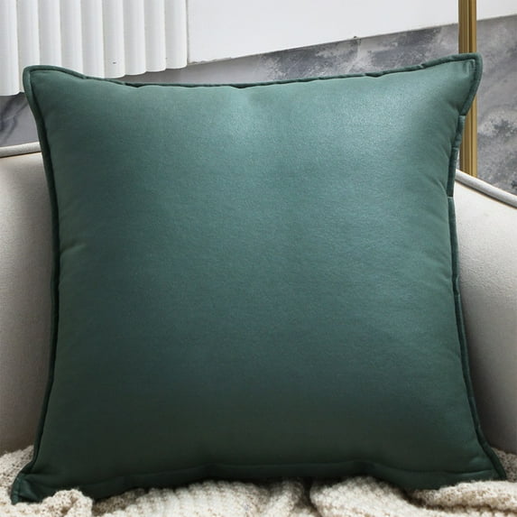 Dtchengua Modern Solid Color Throw Pillow - Faux Leather Decorative Pillow for Sofa & Bed, Mid-Century Style Accent Cushion, 18x18 Inch, Easy to Clean(Green)