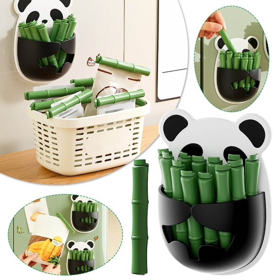 Dtchengua Panda Bamboo Clips Bag Sealing Food Storage Orgainzer With Magnetic Box- Keep Food Organized, Novelty Design for Fridge 12Pack