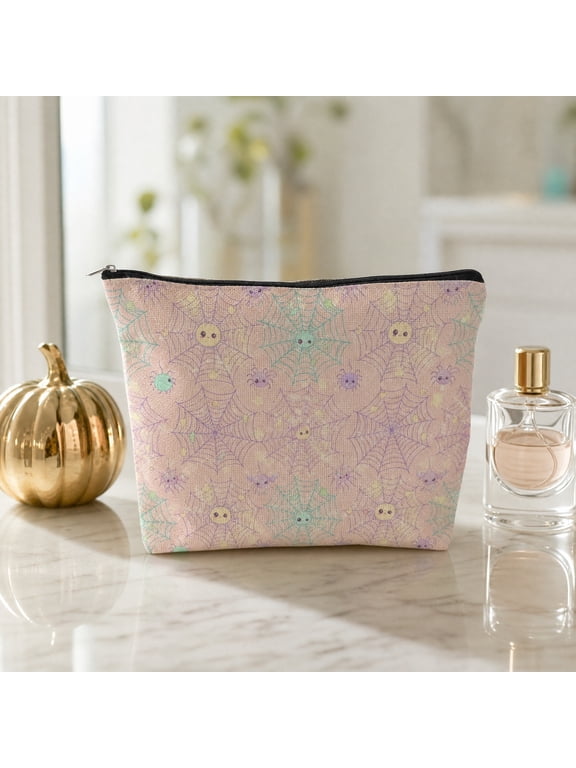 Pink Halloween Gifts for Women Halloween Bag Spooky Gothic Gifts for Women Ghost Purse Trick or Treat Party Favors Goth Makeup Bag Cosmetic Pouch Reusable Bags Basket