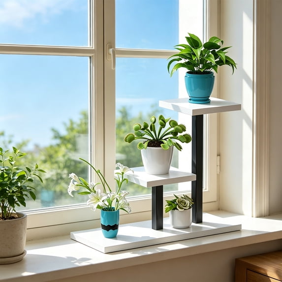Dtchengua Plant Stand Indoor 3 Tier, Wood Plant Shelf Corner Display Rack,14 Inch Tall Multiple Planter Pot Holder, Space-Saving Flower Stand for Living Room Balcony Garden Patio(White)