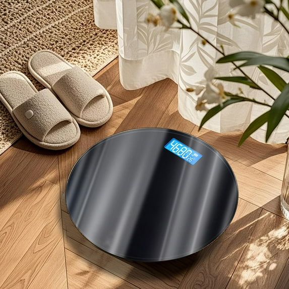 Dtchengua Round Digital Scale for Body Weight, Glass Bathroom Scale, USB Rechargeable &Temperature Measurement Function, Max 400lb,Black