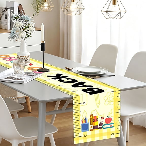 Dtchengua Ruler Book Back to School Table Runner, First Day of School Student Kids Classroom Dining Table Decoration for Home Party Decor 13x72Inch