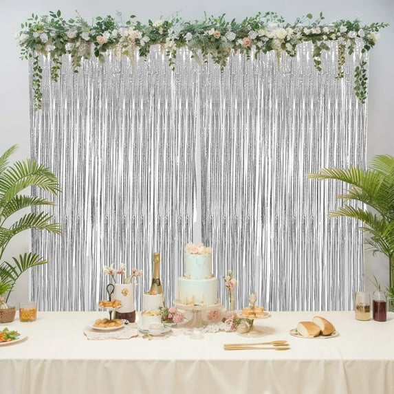 Dtchengua Sparkling Metallic Fringe Curtain, 6.5ft x 3.28ft Tinsel Backdrop for Party Decor - Silver Shimmer Photo Booth Background for Birthday, Wedding, New Year Celebration