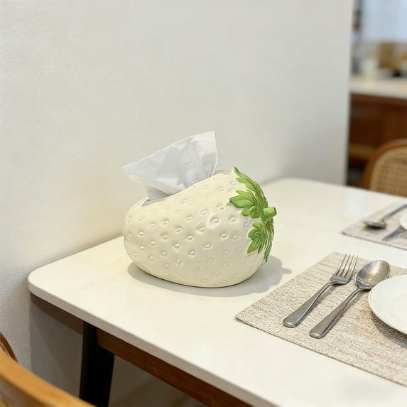 Dtchengua Strawberry-Shaped Tissue Box Holder, Decorative Countertop Organizer for Living Room, Kitchen, Bathroom - Cute Farmhouse Home Decor(White)