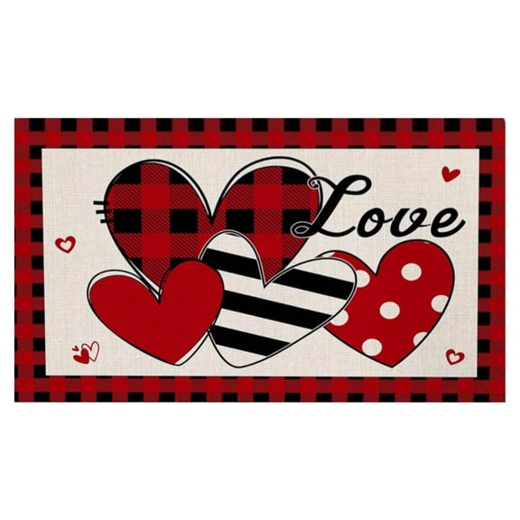 Dtchengua Valentine’s Day Door Mat - “Love” Front Porch Welcome Mat, Non-Slip Indoor/Outdoor Rug for Romantic Holiday Decor, 18″ x 24″