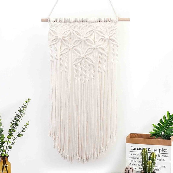 Dtchengua Woven Wall Hanging Boho Geometric Woven Tapestry Beige & Grey Cotton Handmade Bohemian Art Decor with Tassel Craft Ornament for Bedroom Living Room Apartment Nursery