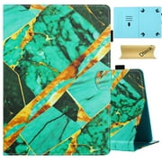Dteck for 10 Inch Universal Case, Pretty Marble Pattern Folio Stand Protective Case Leather Pocket Cover for iPad 10.2", TCL, REVVL Tab 5G, UMIDIGI, ZZB, TECLAST and More 9" - 10.5" Tablet,Green Gold