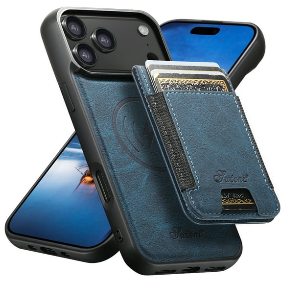 Dteck 2 in 1 Detachable Magnetic Wallet Case with Card Holder For iPhone 17 Pro Max, Faux Leather Phone Case with Kickstand, MagSafe Compatible, Shockproof Cover for Men and Women, Blue