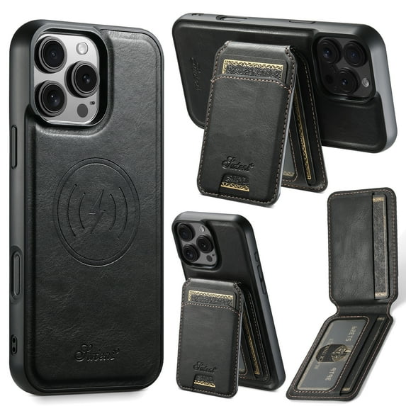 Dteck 2 in 1 Detachable Magnetic Wallet Compatible with iPhone 16 Pro Max Case with Card Holder Faux Leather Men Women Kickstand Compatible with MagSafe Accessories, Black