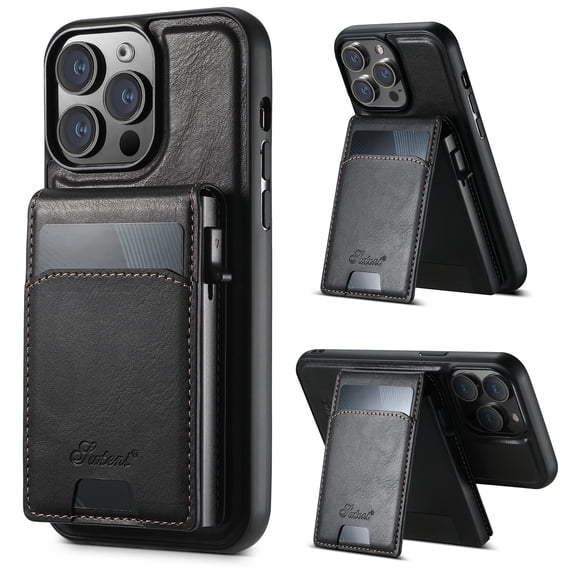 Dteck 2 in 1 Detachable Magnetic Wallet for iPhone 12 Pro / 12 6.1" Case with Card Holder Faux Leather Men Women Kickstand Cover work with Car Mount Holder, Black