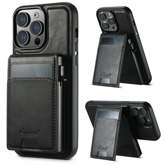 Dteck 2 in 1 Detachable Magnetic Wallet for iPhone 13 Pro Max Case with Card Holder Faux Leather Men Women Kickstand Cover work with Car Mount Holder, Black