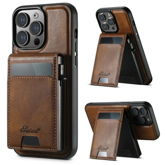 Dteck 2 in 1 Detachable Magnetic Wallet for iPhone 16 Pro Max Case with Card Holder Faux Leather Men Women Kickstand Cover work with Car Mount Holder, Brown