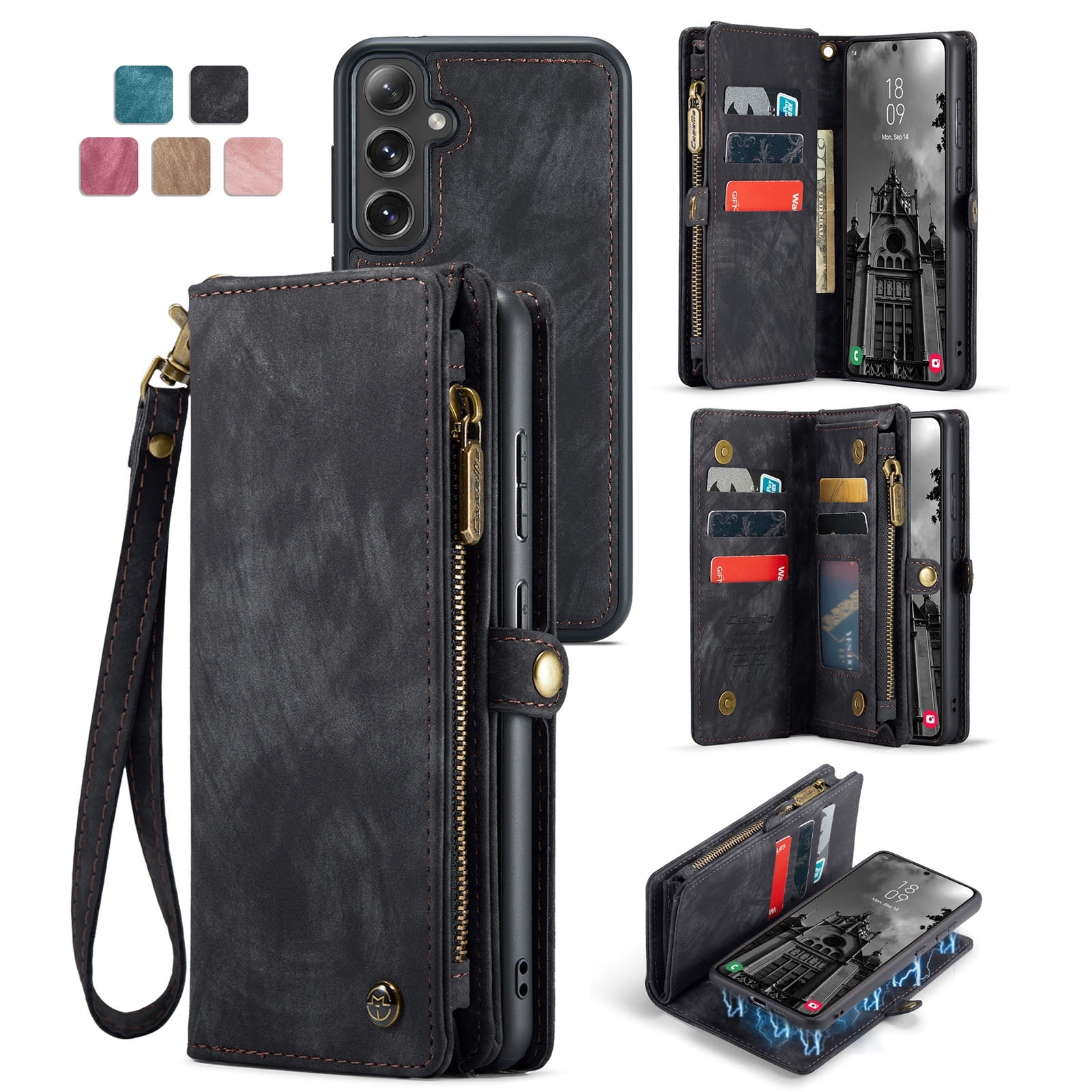 Dteck 2 in 1 Detachable for Samsung Galaxy A36 5G Wallet Case with Card Holder, Shockproof Retro Premium Flip Leather Cover Magnetic Zipper Pocket Phone Cases, Black