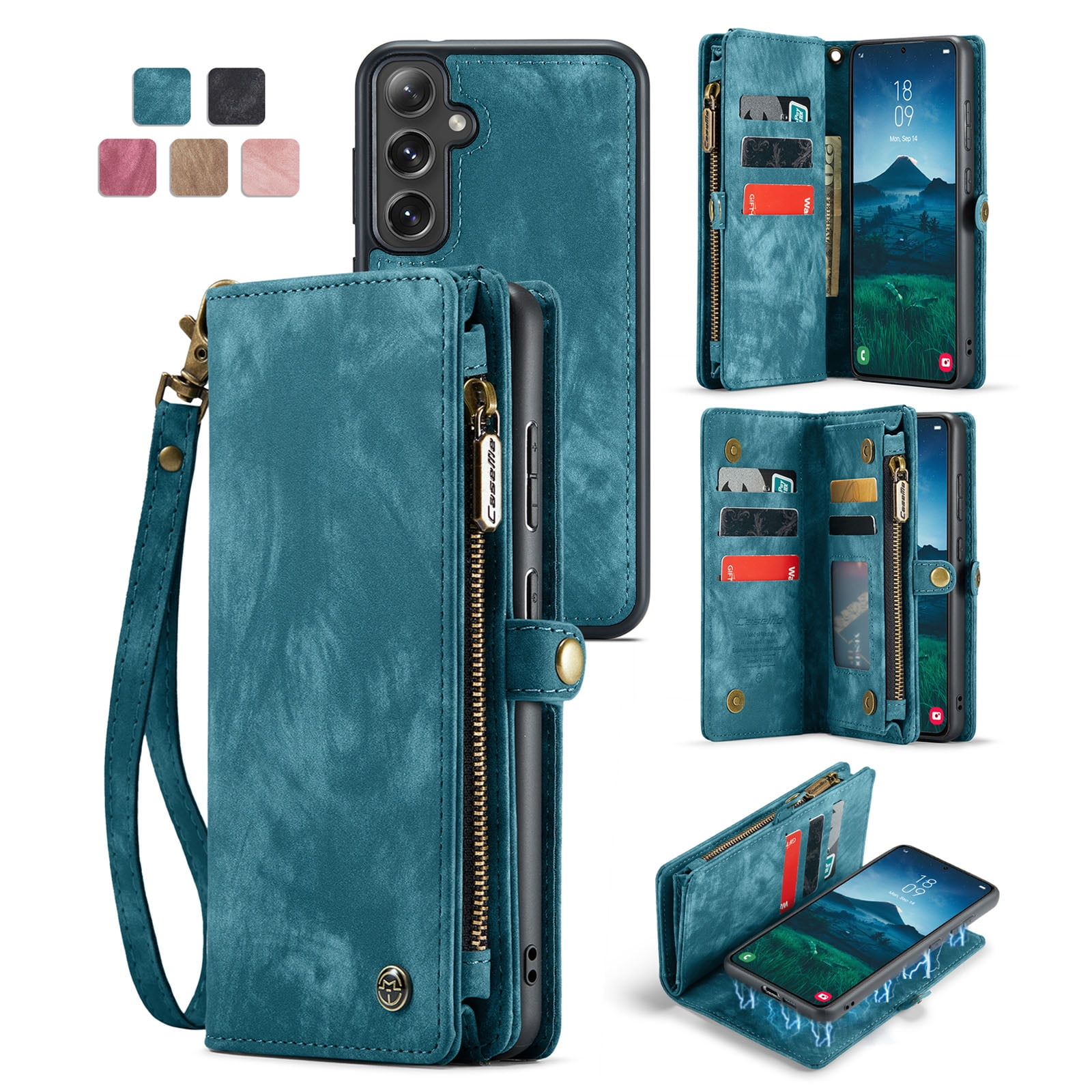 Dteck 2 in 1 Detachable for Samsung Galaxy A36 5G Wallet Case with Card Holder, Shockproof Retro Premium Flip Leather Cover Magnetic Zipper Pocket Phone Cases, Green