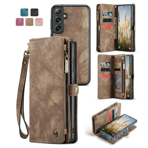 Dteck 2 in 1 Detachable for Samsung Galaxy A56 5G Wallet Case with Card Holder, Shockproof Retro Premium Flip Leather Cover Magnetic Zipper Pocket Phone Cases, Darkbrown