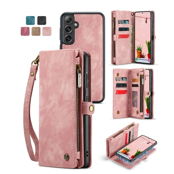 Dteck 2 in 1 Detachable for Samsung Galaxy A56 5G Wallet Case with Card Holder, Shockproof Retro Premium Flip Leather Cover Magnetic Zipper Pocket Phone Cases, Pink