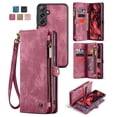 thumbnail image 1 of Dteck 2 in 1 Detachable for Samsung Galaxy A56 5G Wallet Case with Card Holder, Shockproof Retro Premium Flip Leather Cover Magnetic Zipper Pocket Phone Cases, Red, 1 of 6