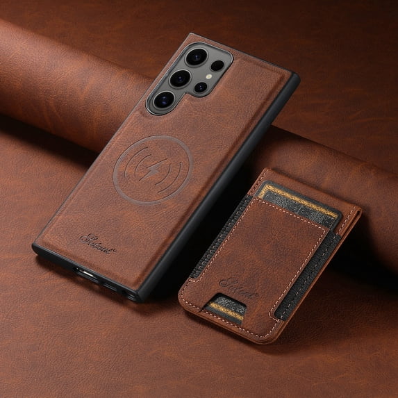 Dteck 2 in 1 Detachable Wallet Case for Samsung Galaxy S22 Ultra,Magnetic Leather Case with Removable Card Holder Wallet Compatible with MagSafe Shockproof Kickstand Back Cover,Brown
