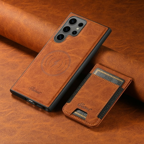 Dteck 2 in 1 Detachable Wallet Case for Samsung Galaxy S23 Ultra,Magnetic Leather Case with Removable Card Holder Wallet Compatible with MagSafe Shockproof Kickstand Back Cover,Khaki