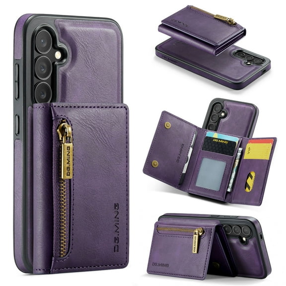 Dteck 2 in 1 Detachable Wallet Case for Samsung Galaxy S25 Magnetic Leather Zipper Wallet with Card Holder RFID Blocking Case Shockproof Kickstand Cover,Purple