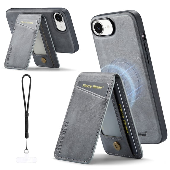 Dteck 2 in 1 Detachable for iPhone 16e Case Wallet with Card Holder, Women Men Magnetic PU Leather RFID Blocking Flip Kickstand Credit Slots for Apple iPhone 16e 6.1 Inch,Gray