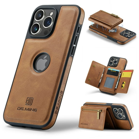 Dteck 2 in 1 Magnetic Detachable Back Cover Compatible with iPhone 12 Pro Max Wallet Case with Card Holder RFID Blocking PU Leather Pocket Flip Kickstand Slim Phone Case 6.7 Inch,Brown